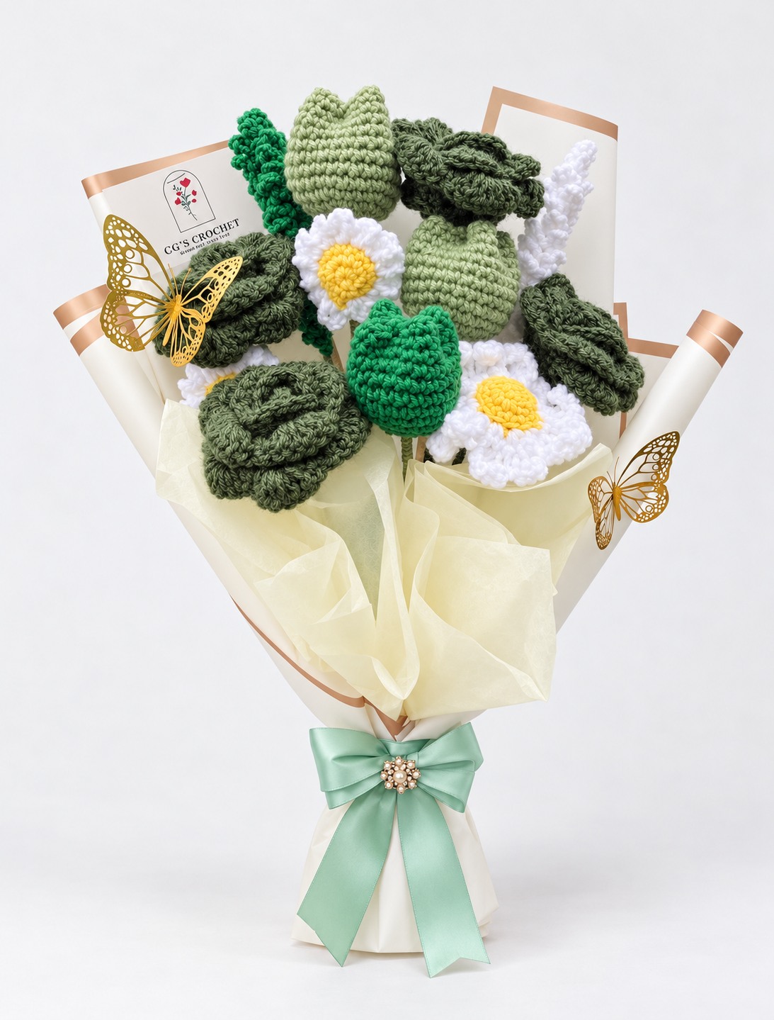 Green garden crochet bouquet