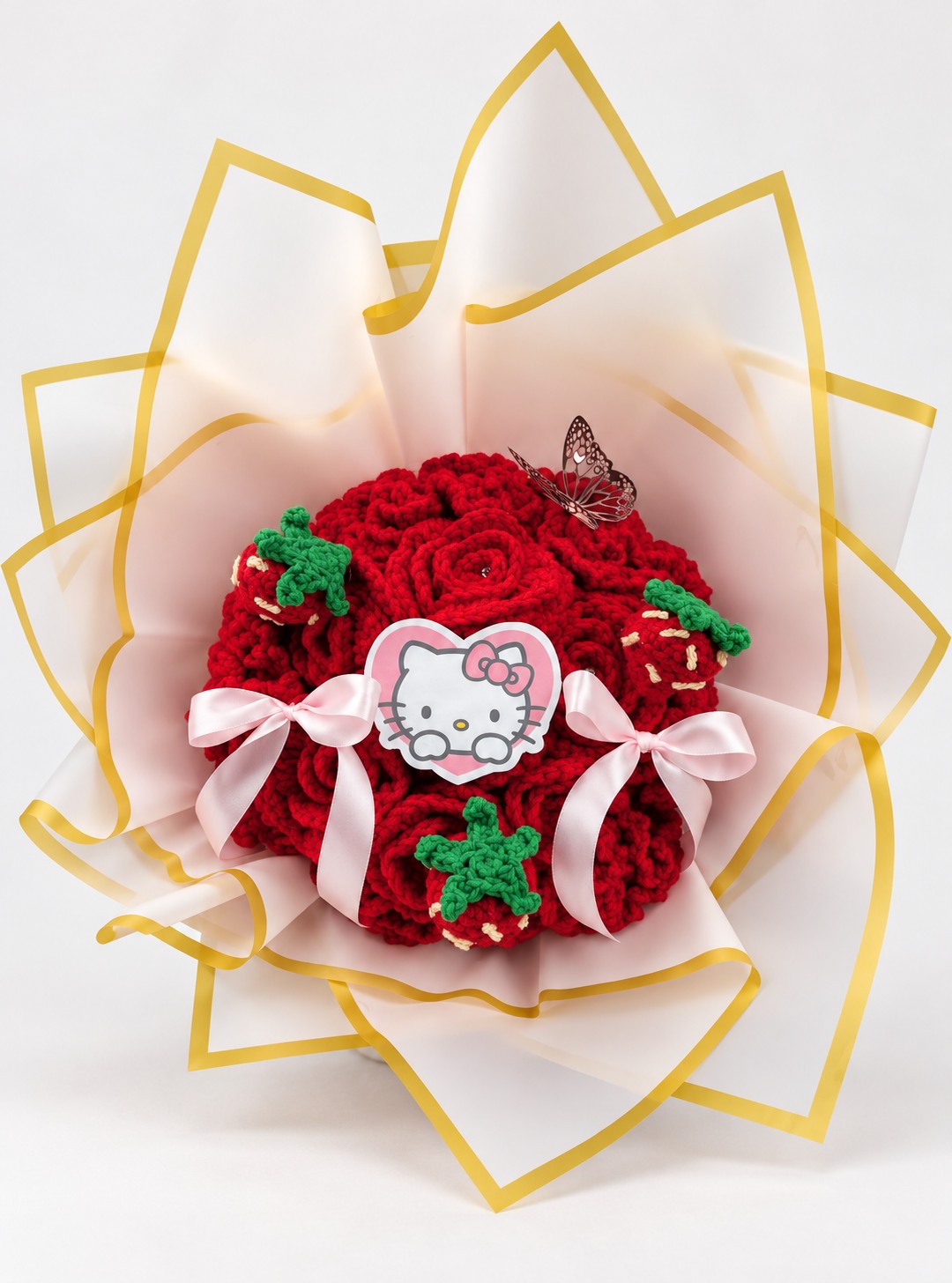 Red kitty crochet bouquet