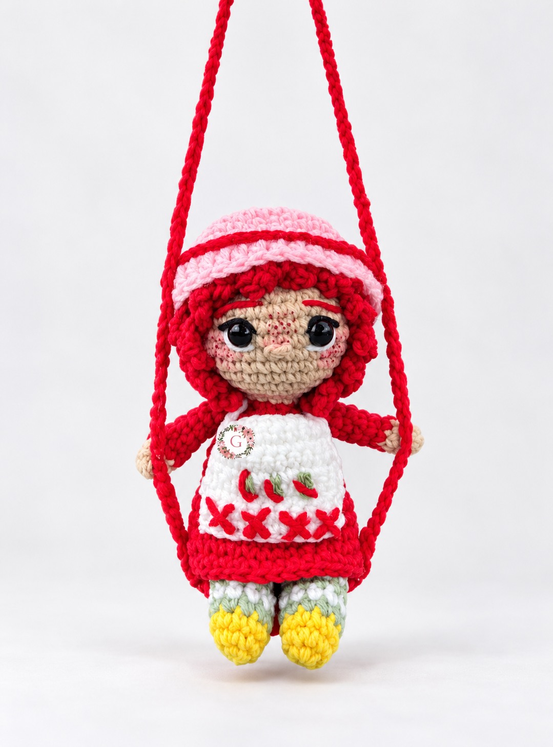 Crochet doll car mirror hanger