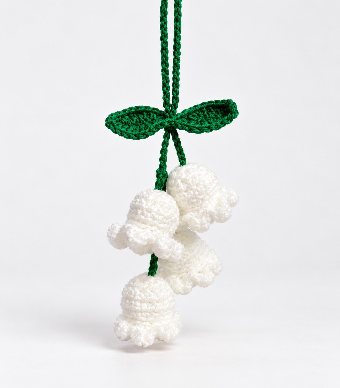 White bell flower crochet car mirror hanger