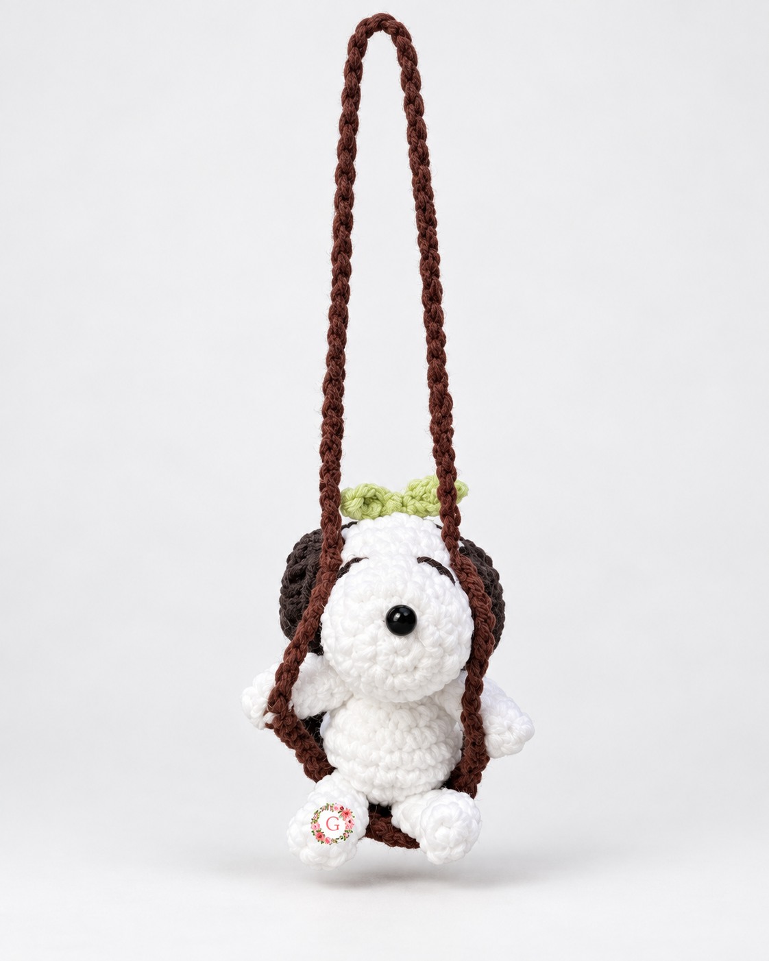 White character crochet car mirror hanger