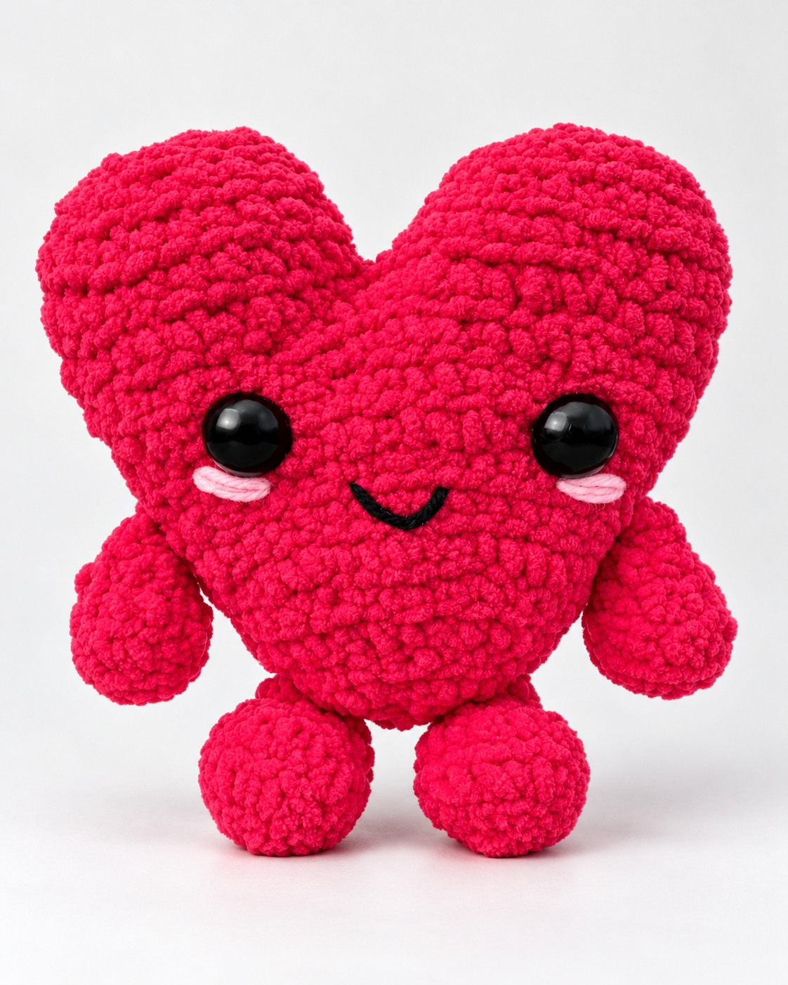 Pink heart-shaped crochet character plushie