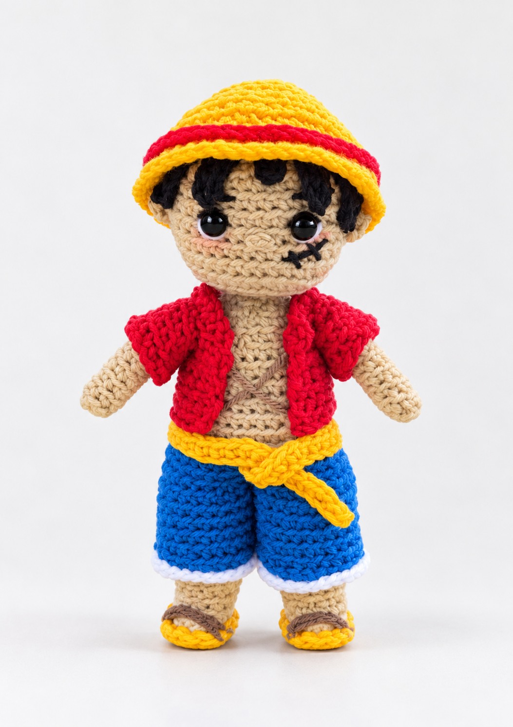 Straw-hat pirate crochet character plushie