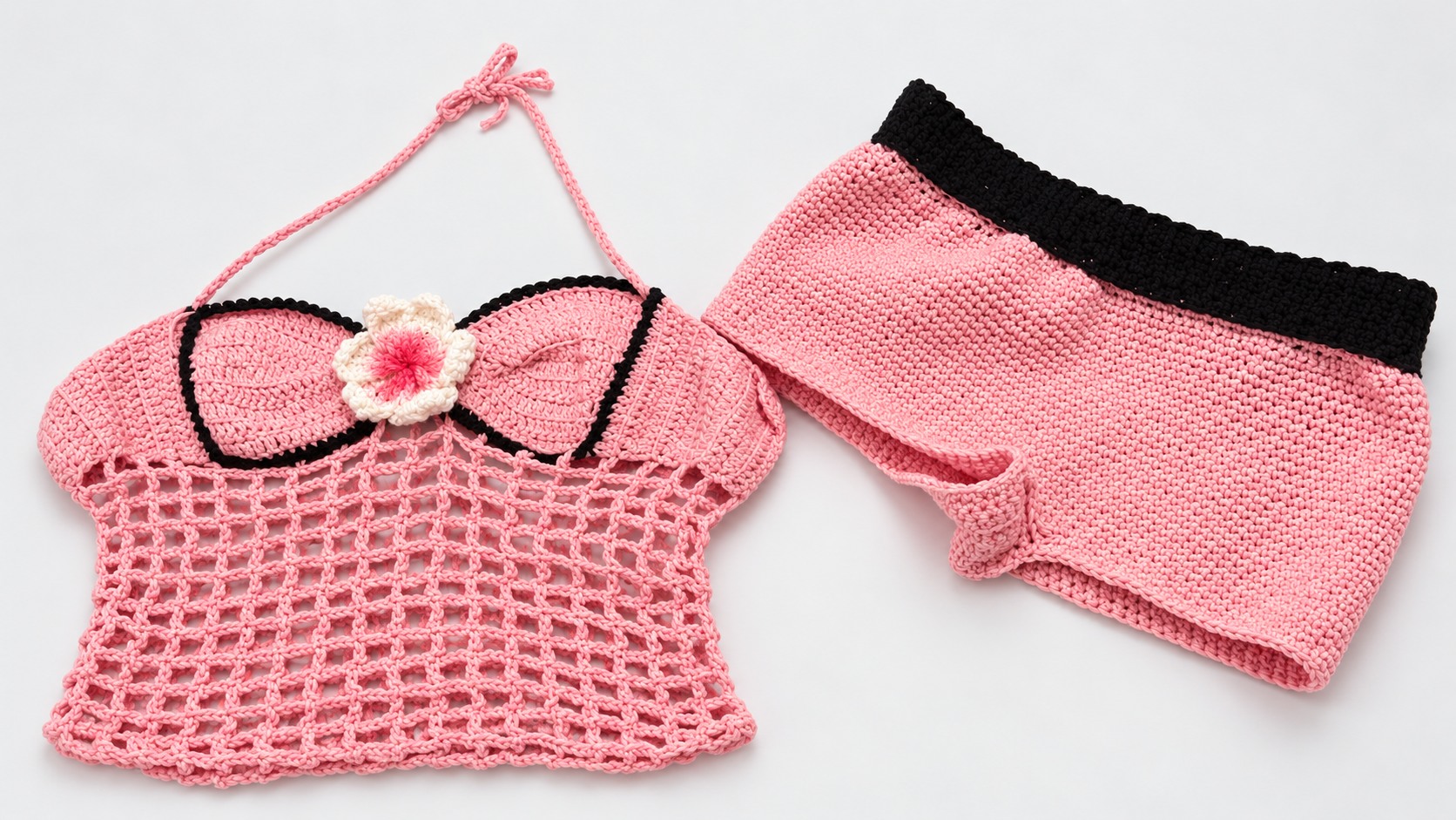 Pink crochet outfit with flower detail