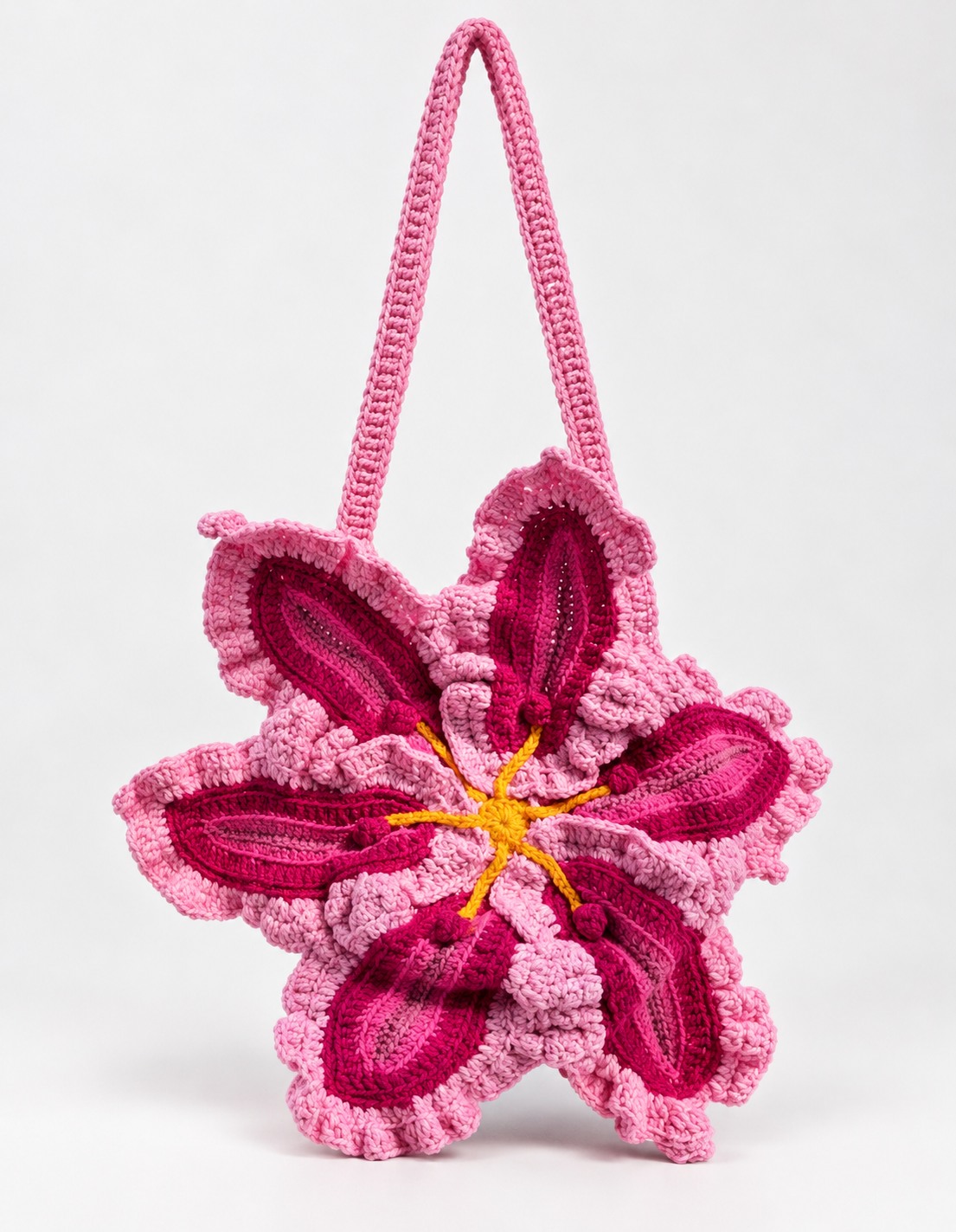Pink crochet flower handbag