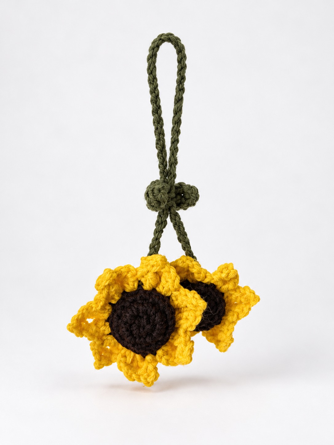 Yellow crochet sunflower car mirror hanger
