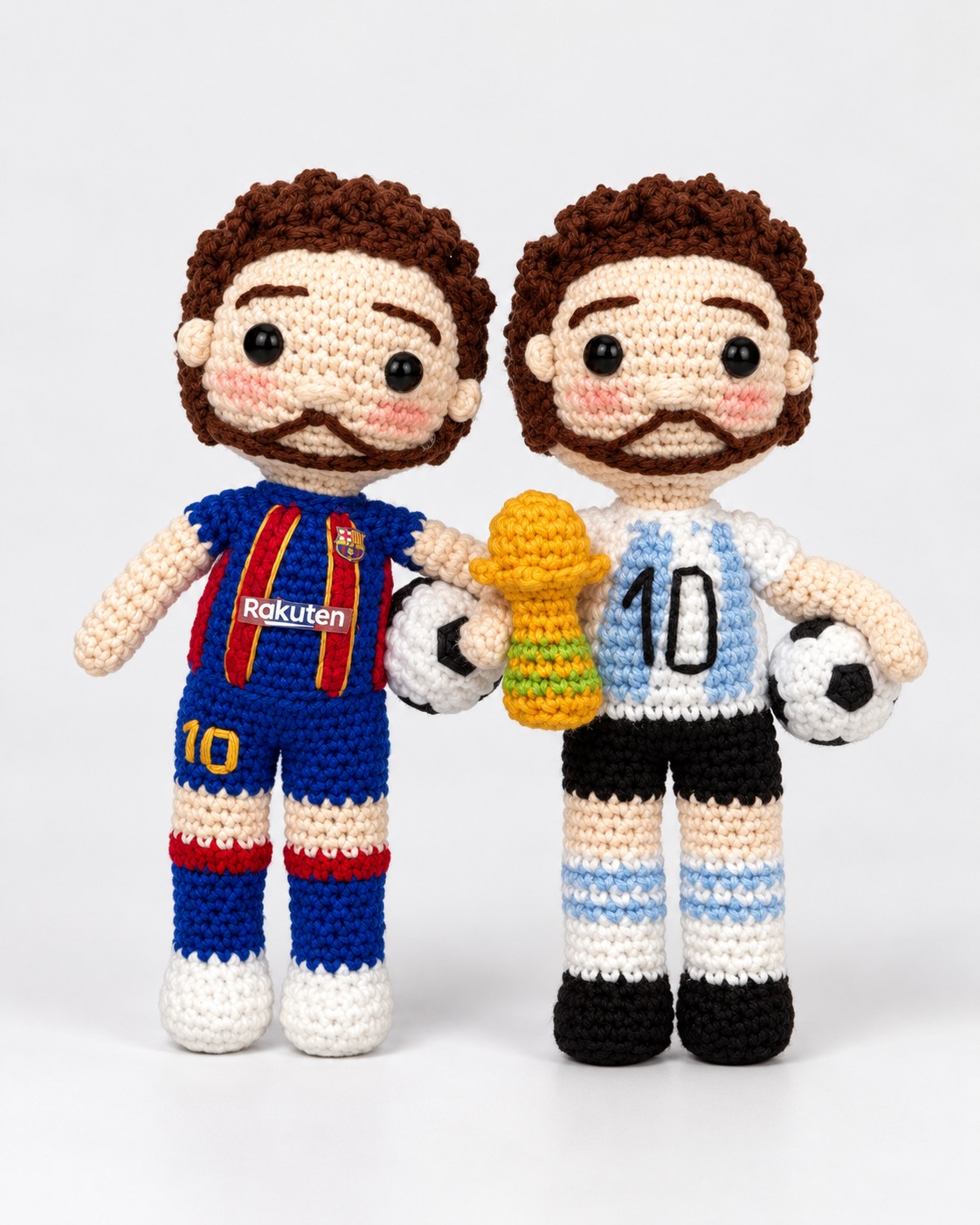 Matching crochet soccer player plushies