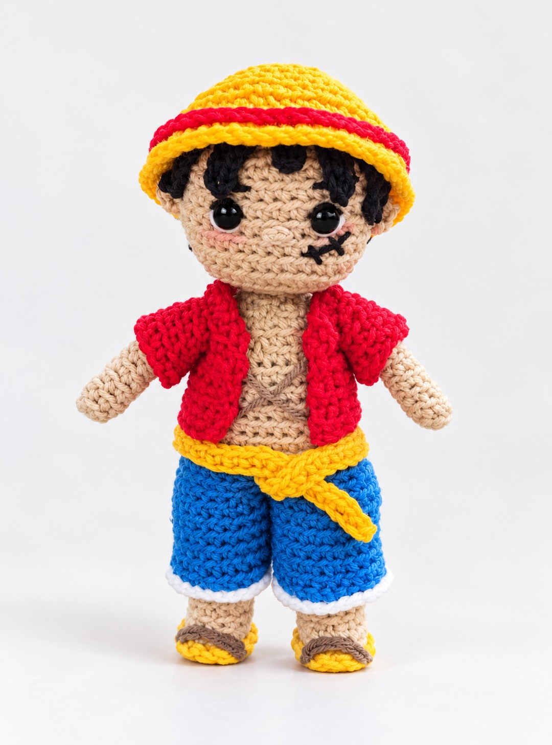 Straw-hat crochet character doll