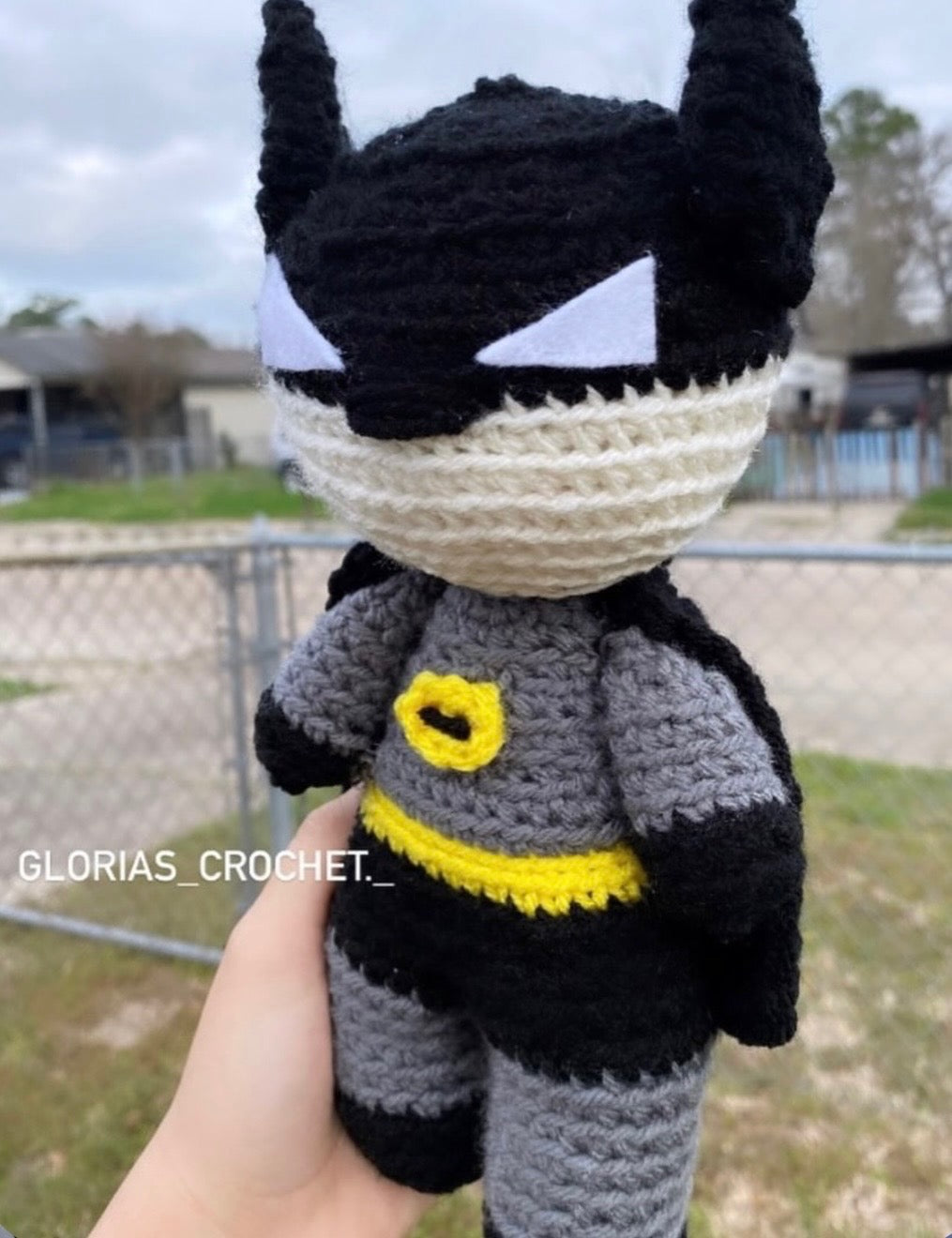 Black and gray masked hero crochet plushie
