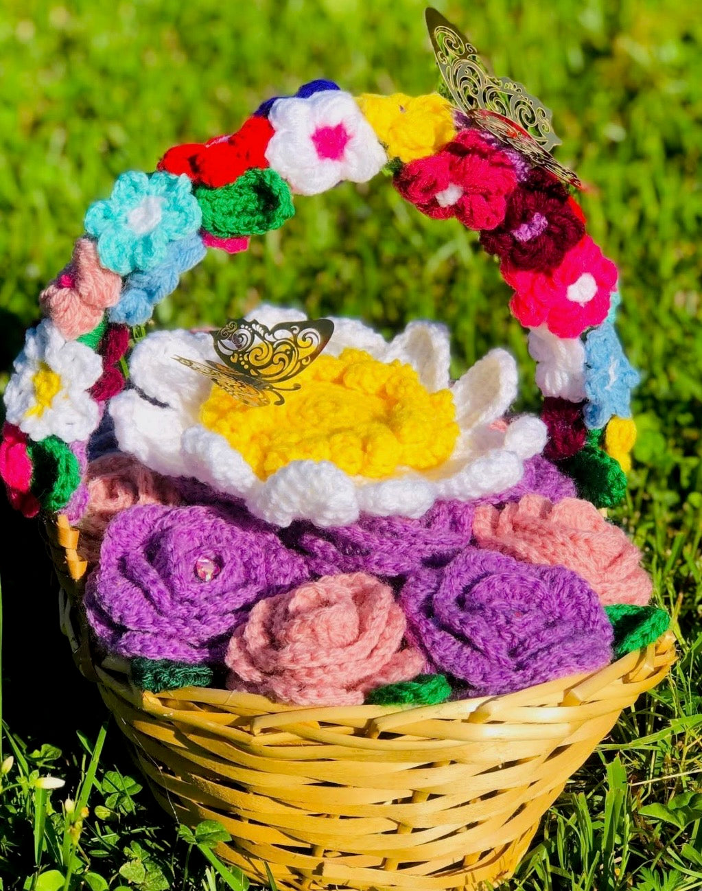 Yellow Woven Flower Basket