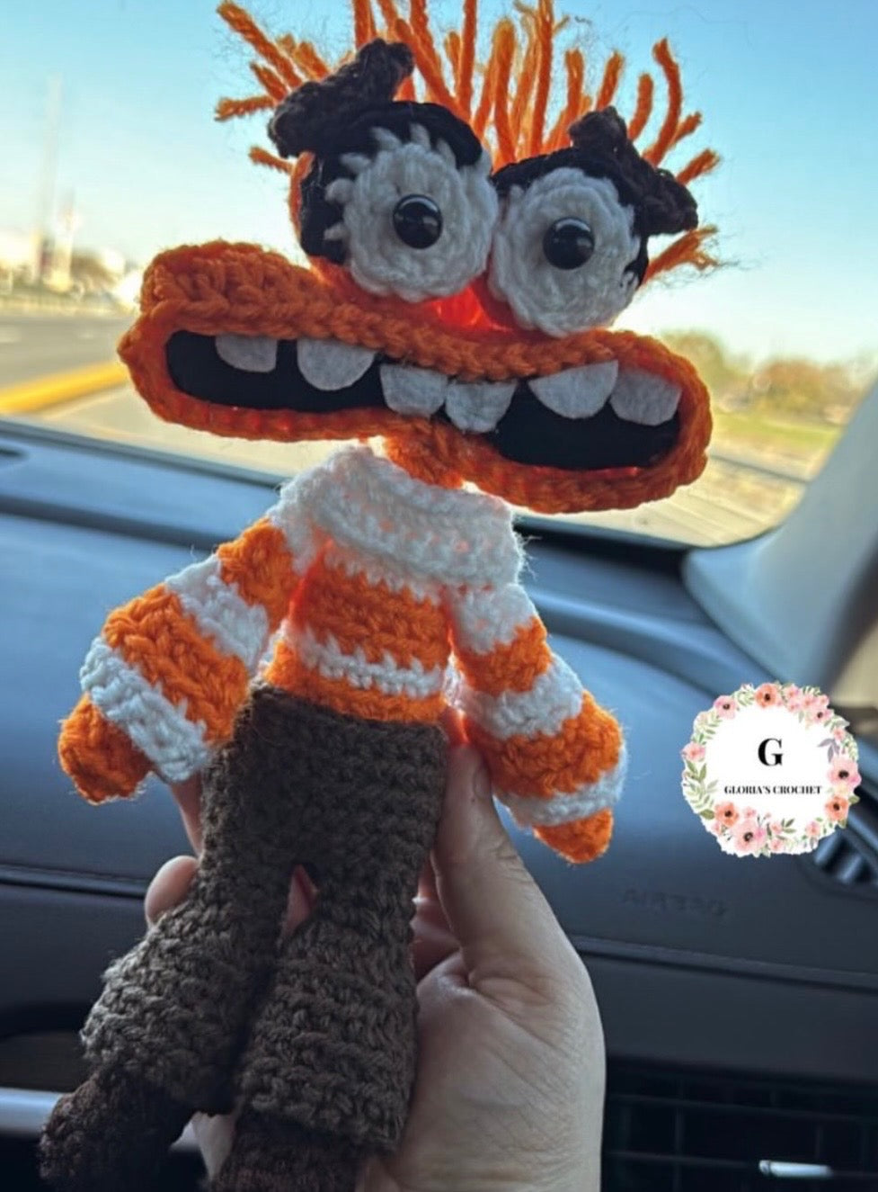 Orange monster crochet character plushie