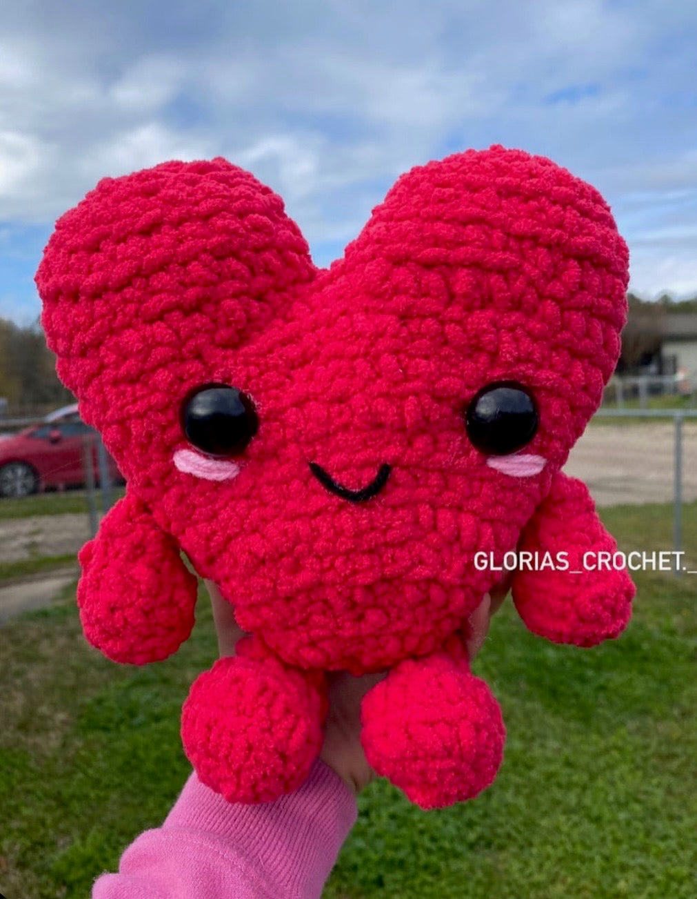 Pink heart crochet character plushie