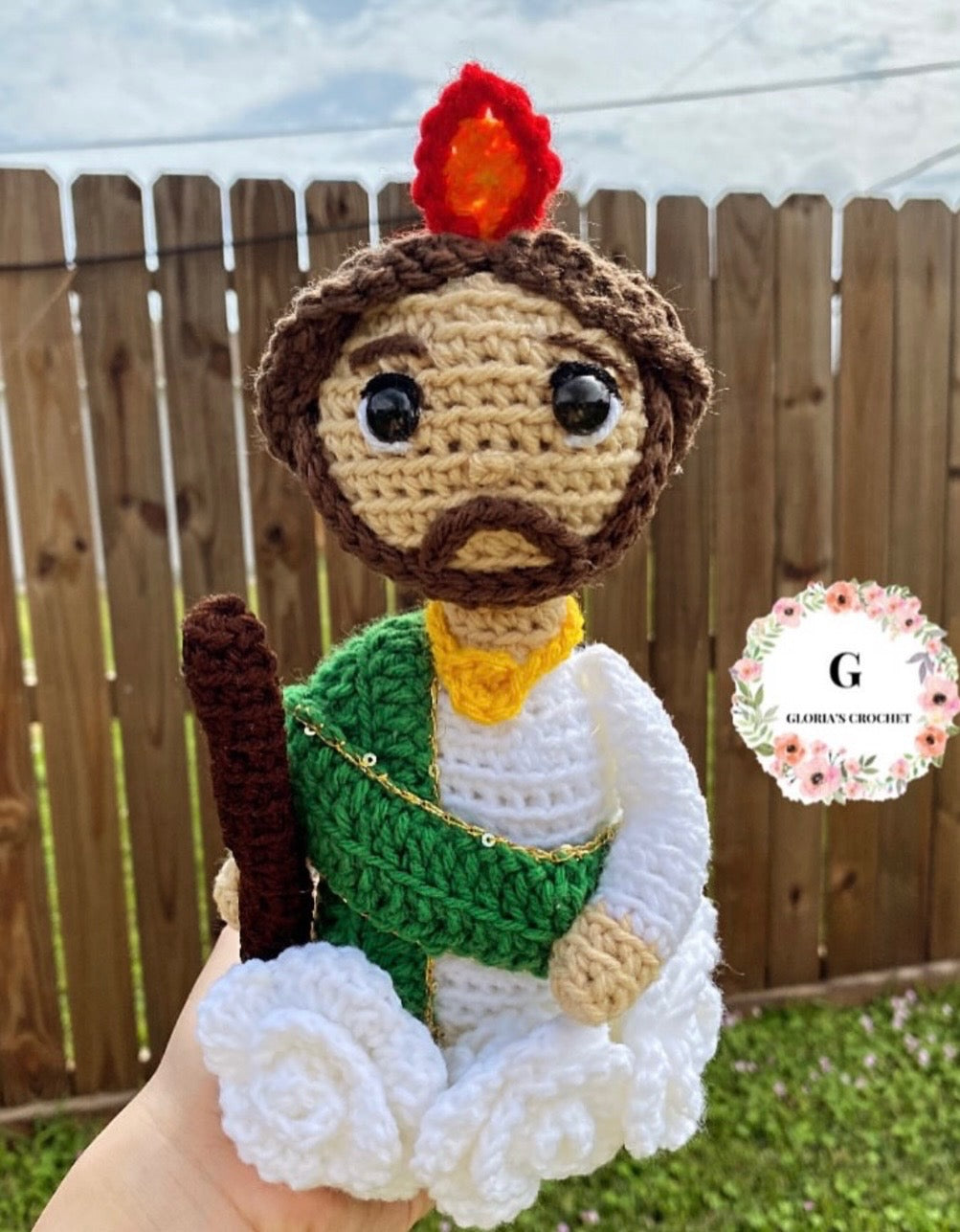 Religious flame crochet character plushie