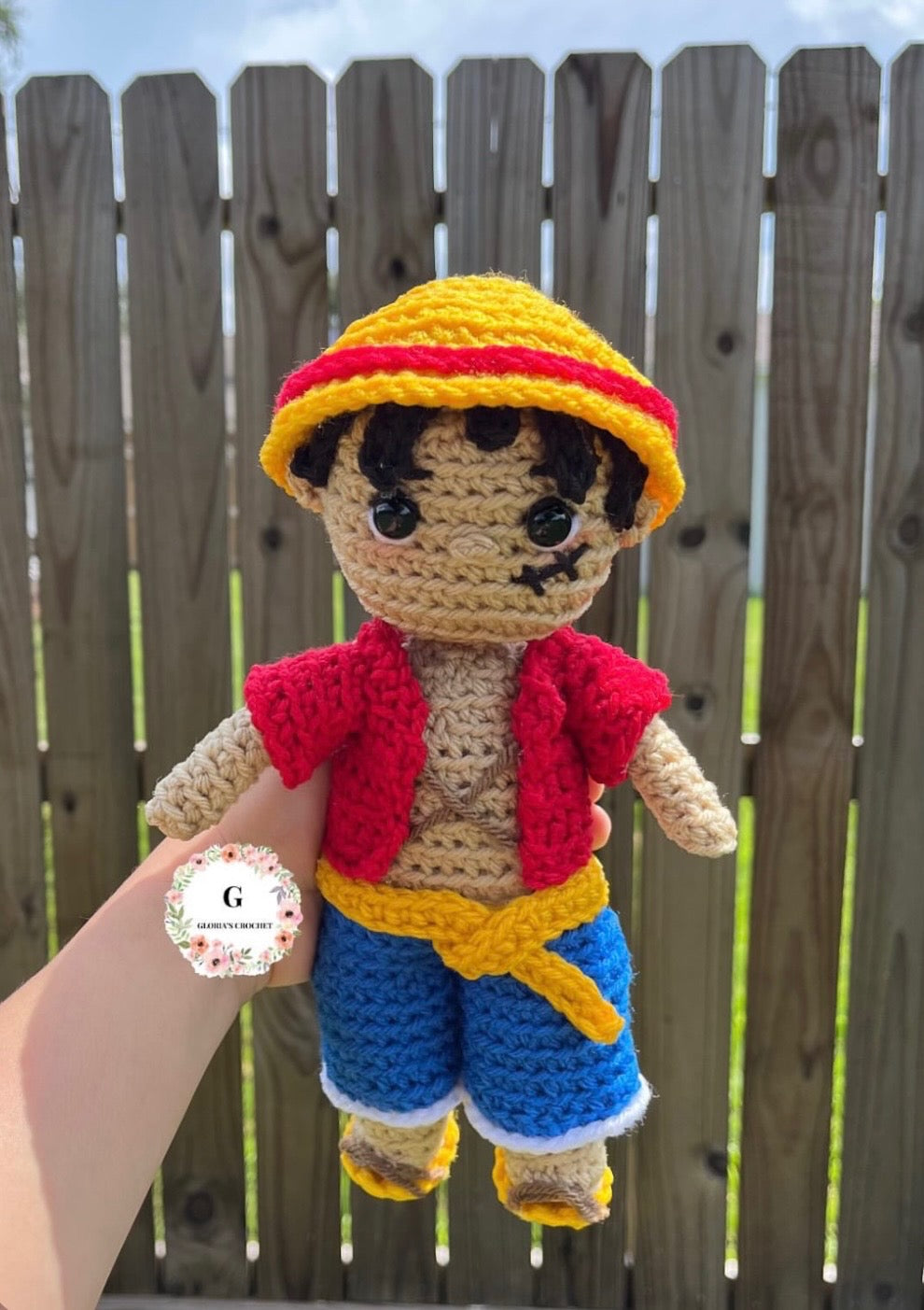 Straw-hat pirate crochet character plushie